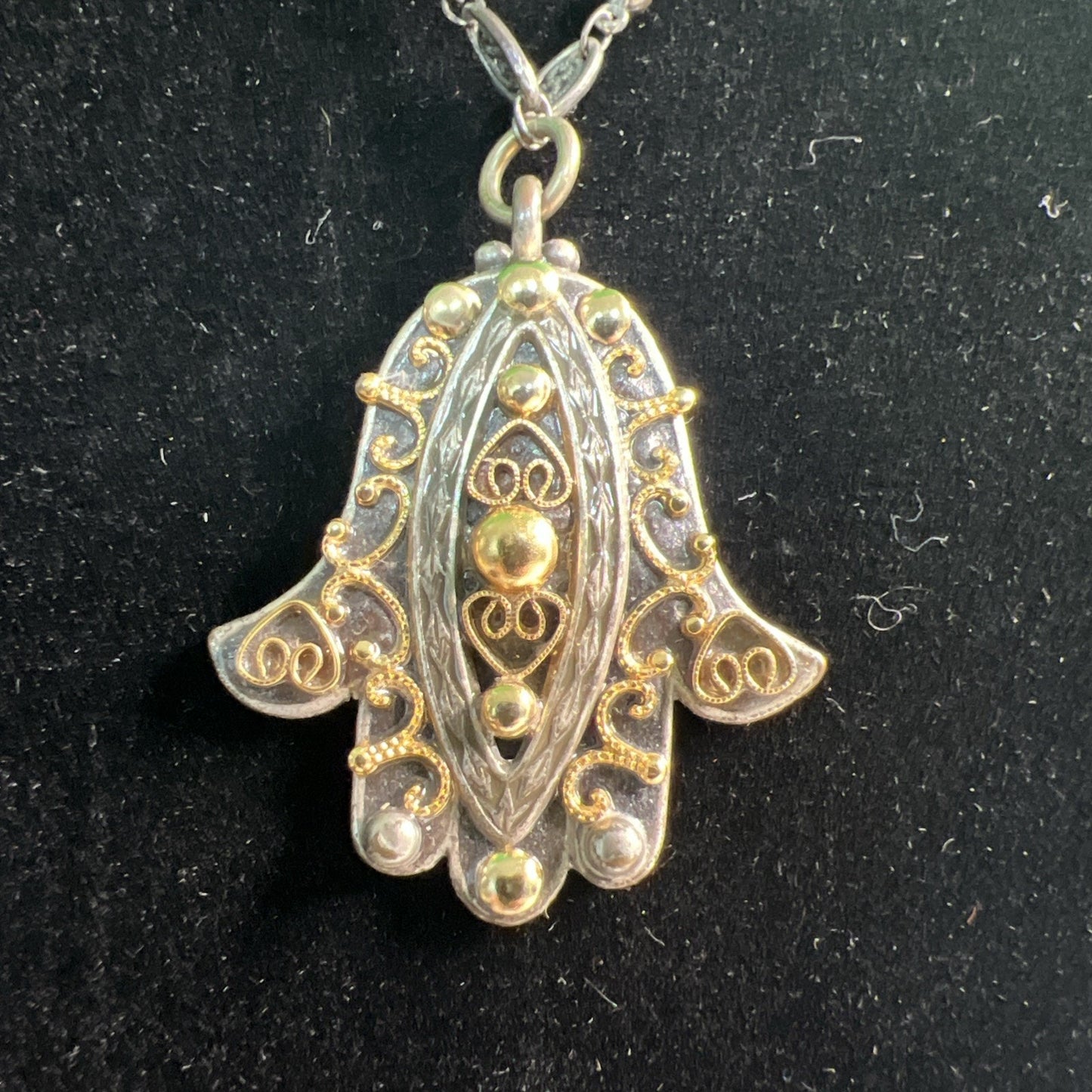 Michal Golan Hamsa Necklace Pendant Charm Handcrafted Brass 18” With 4” Extender