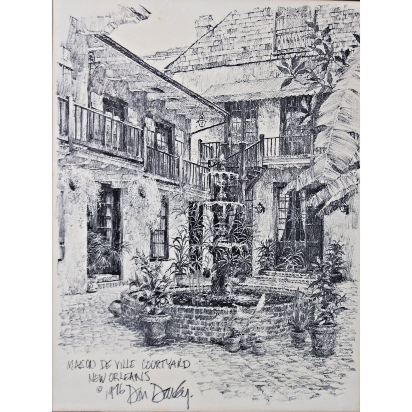 MAISON DE VILLE COURTYARD NEW ORLEANS 1976 Don Davy Framed, Signed Art Print