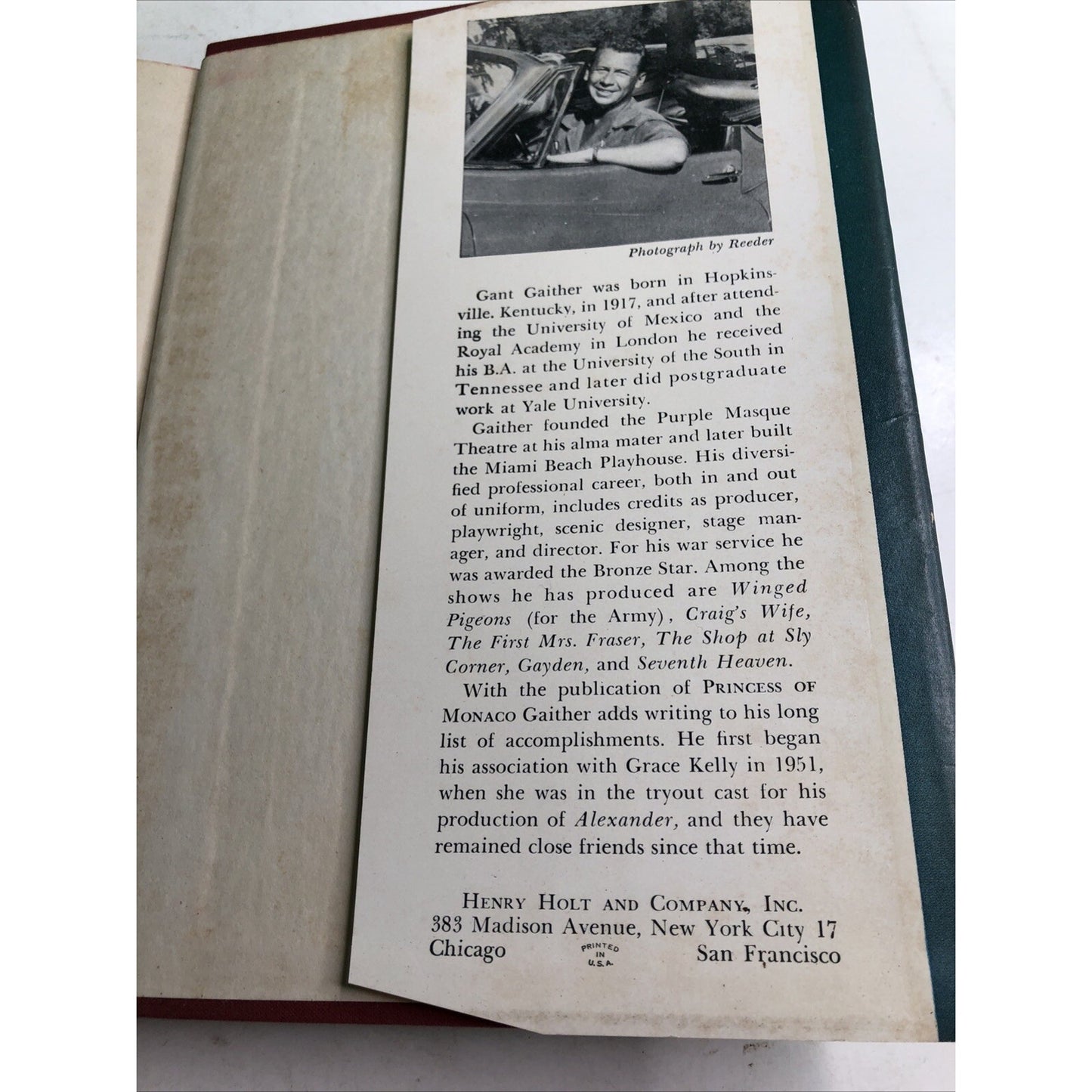 HC DJ Princess Of Monaco The Story Of Grace Kelly 1st Edition 1957 Gant Gaither