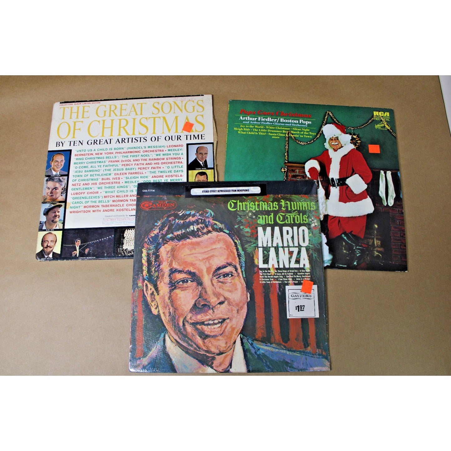 Lot of 3 Christmas Albums 1960s Mario Lanza, Boston Pops, Leonard Bernstein VTG