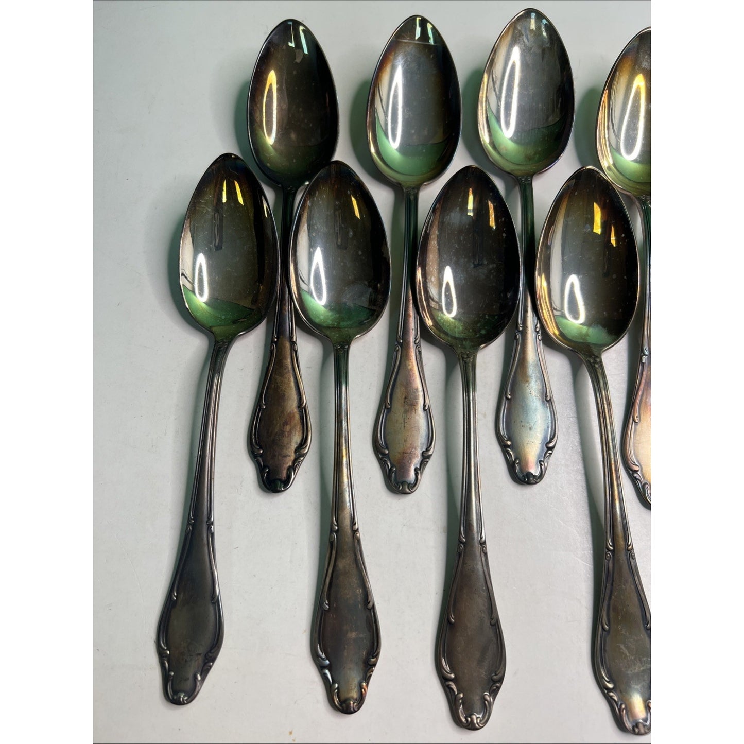 Antique Wellner Germany Silver Plated Serving Spoon Set 11 Total Boxed