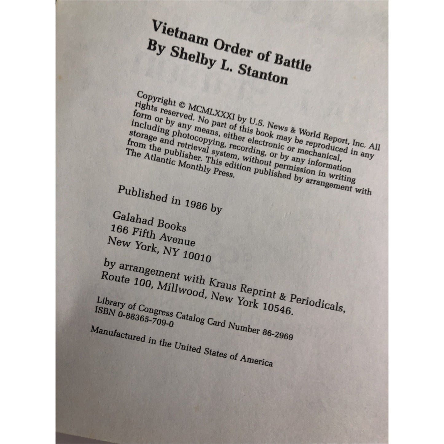 Vietnam Order of Battle by Shelby L. Stanton 1986 HB/DJ