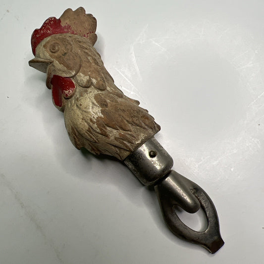 Antique Hand Carved Wood Handle Rooster Chicken Bottle Opener