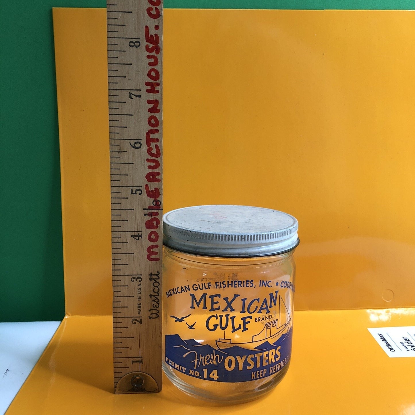Rare Mexican Gulf Fisheries Pint Oyster Jar & Lid Coden Alabama ALA AL