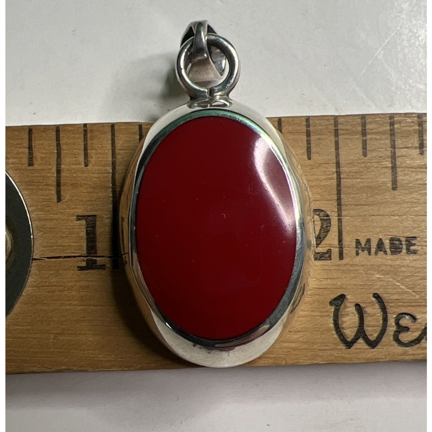 BEAUTIFUL Vintage Large Sterling Silver Red Jasper Oval Bezel Set Pendant