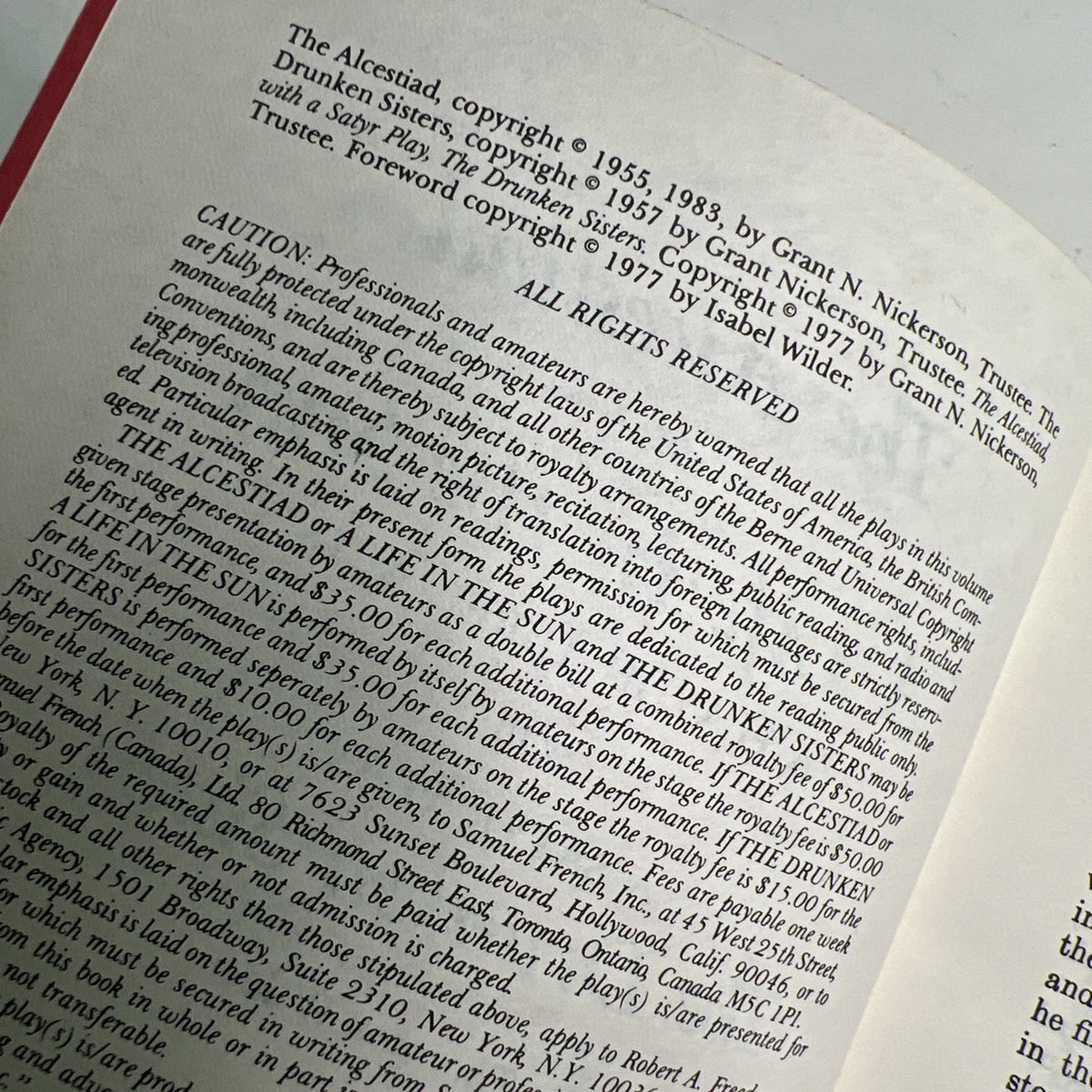 Thornton Wilder Alcestiad or Life in the Sun Play in Three Acts with Satyr