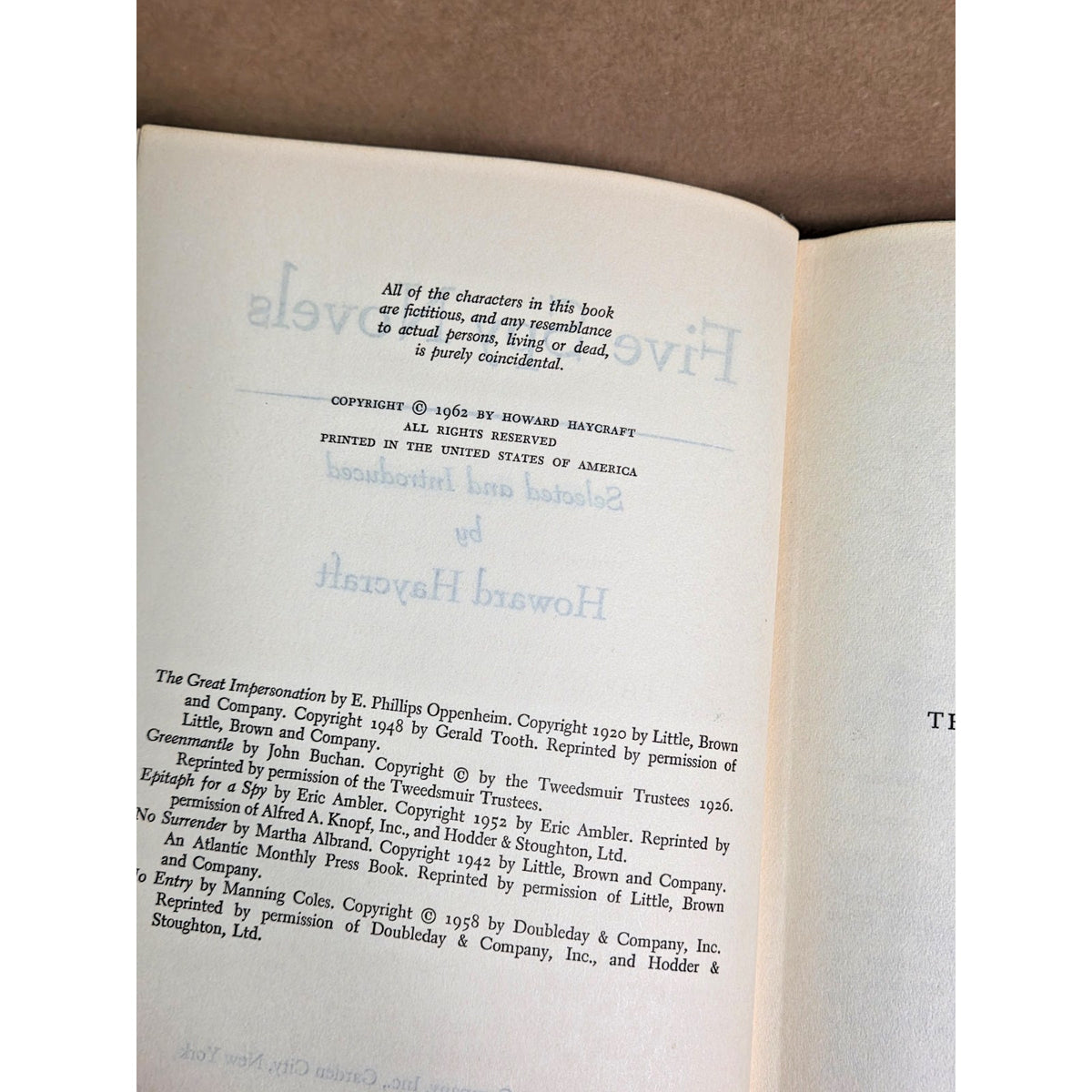 1962 Five Spy Novels Anthology - Haycraft Selection: Buchan, Ambler & More