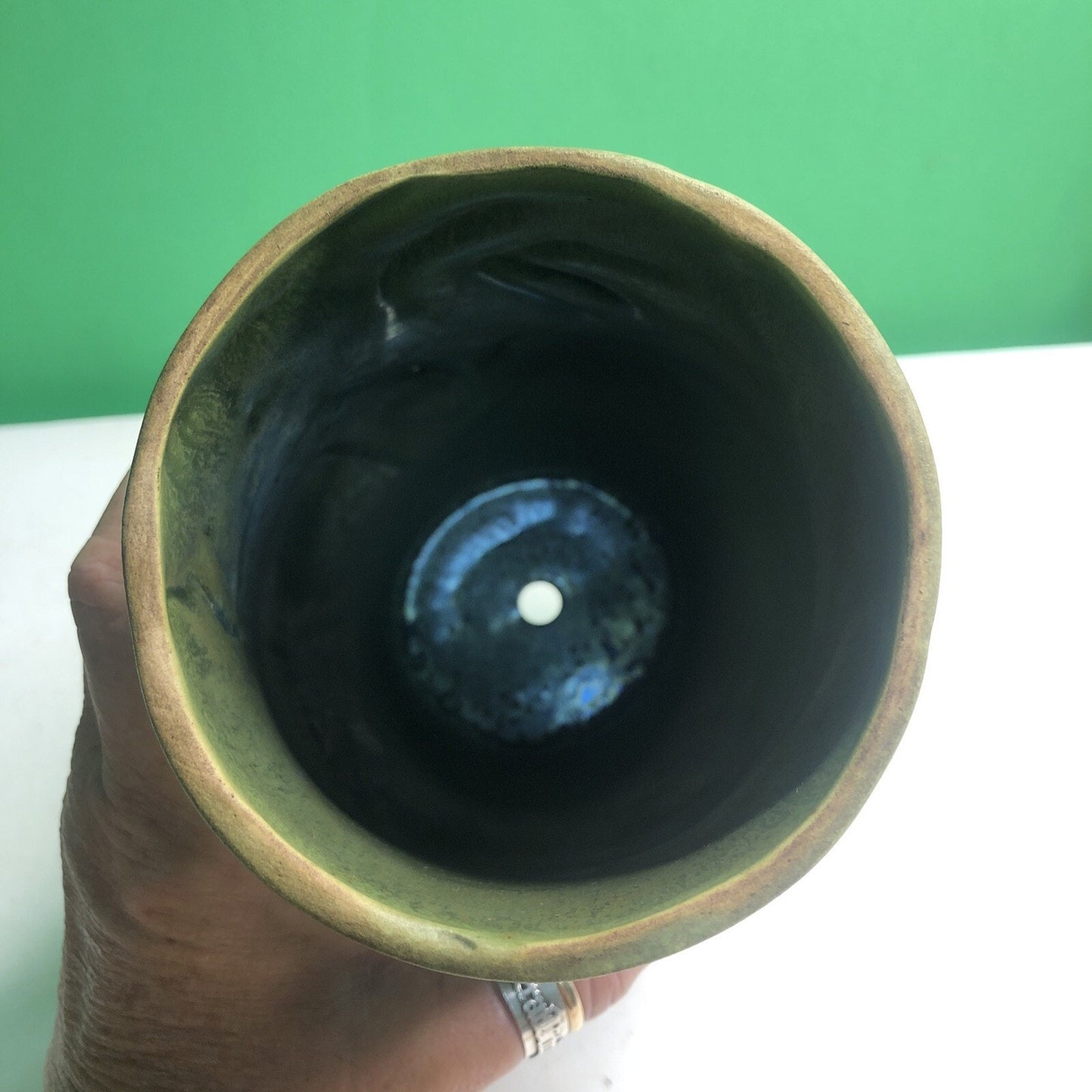 Vintage California Pottery Vase by Artist Hazel Hutchins Green Leaf/Plant Motif