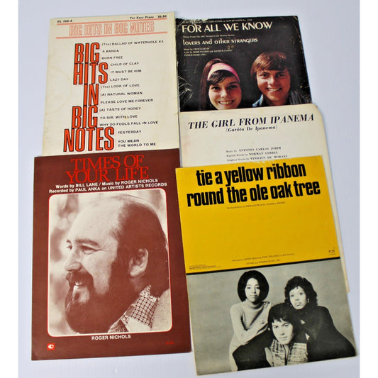 Vintage 1960s, 1970s Popular Music for Piano Sheet Music With Song Book