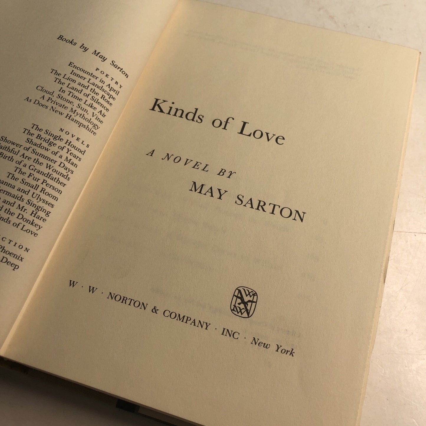 Kinds Of Love by May Sarton 1970 Hardcover Dust Jacket Novel