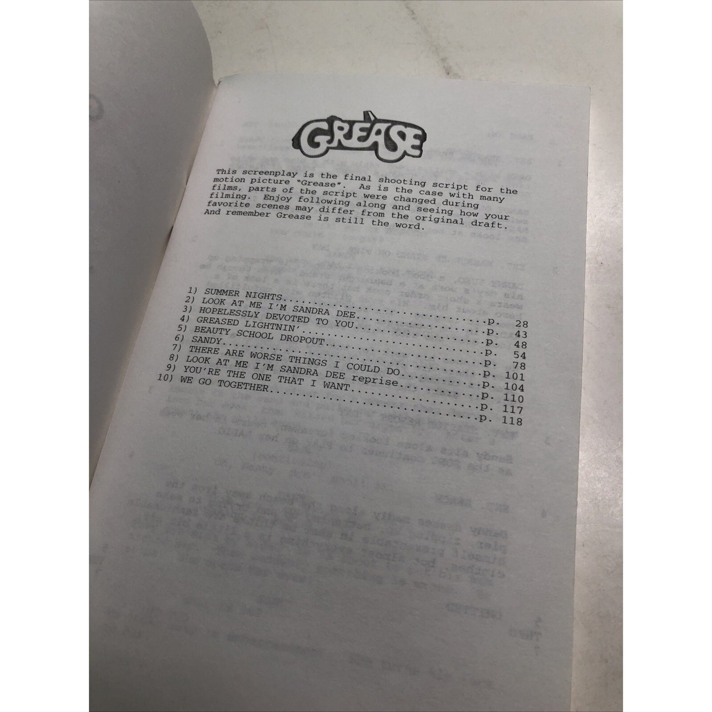 Grease Movie Script Reprint Screenplay Film 1979 John Travolta Paramount