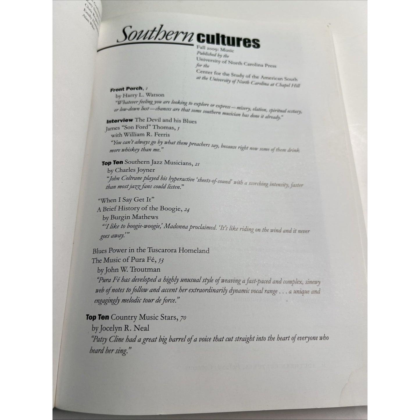 Southern Cultures Magazine Fall 2009 Vol 15 Number 3 MUSIC University NC Press