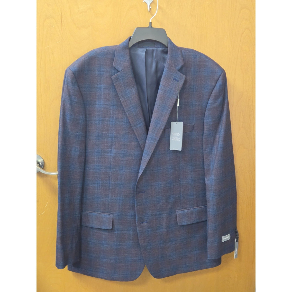 NWT Michael Kors Kent Sport Coat 48R Blue Burgundy Plaid Classic Fit Blazer