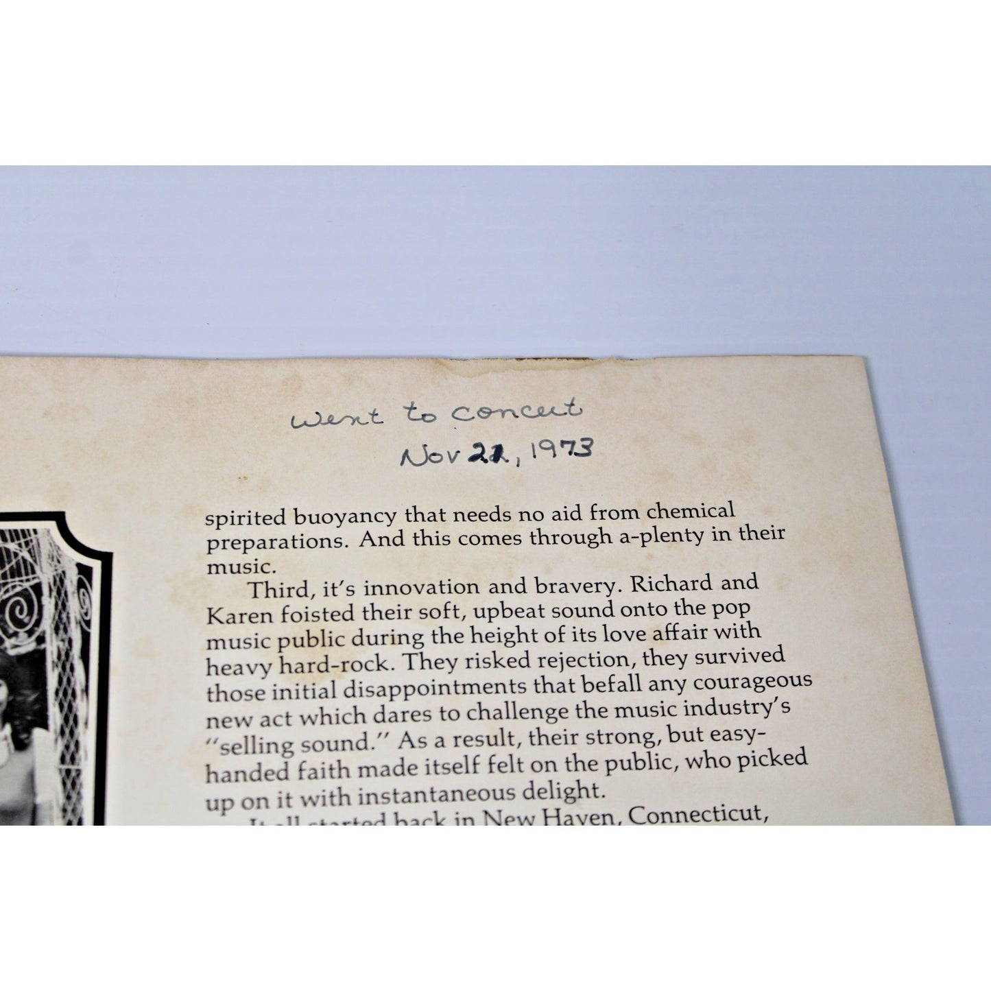 The Carpenters- 1973 Original Concert Program Now & Then Tour w/Fan Club Insert