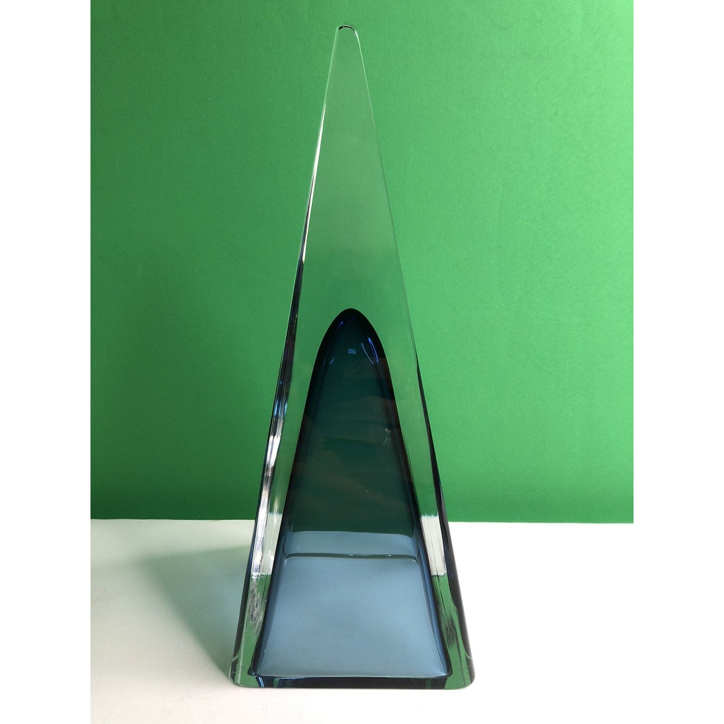 Vintage Cobalt Blue & Clear Crystal Pyramid Glass Triangle 12” High