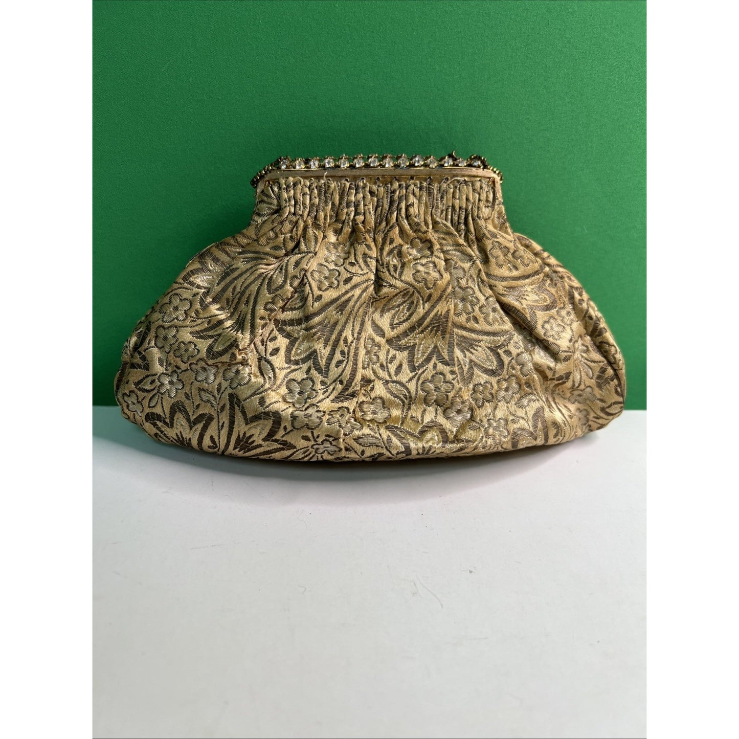 Frances Hirsch France Gold Brocade & Rhinestone Clutch Purse With Matching Belt