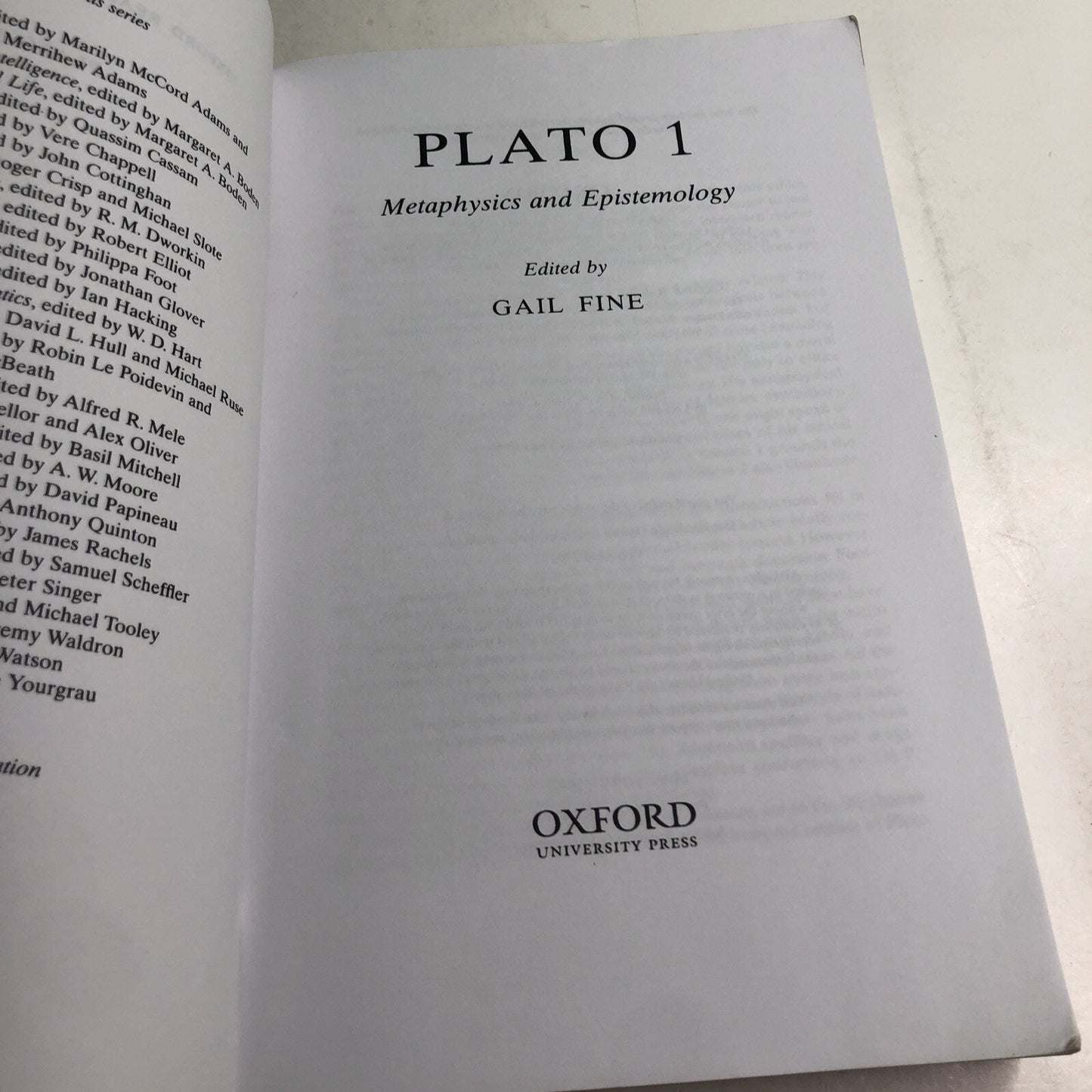 PLATO 1 & 2 by Gail Fine 1999 Oxford Philosophy Paperback