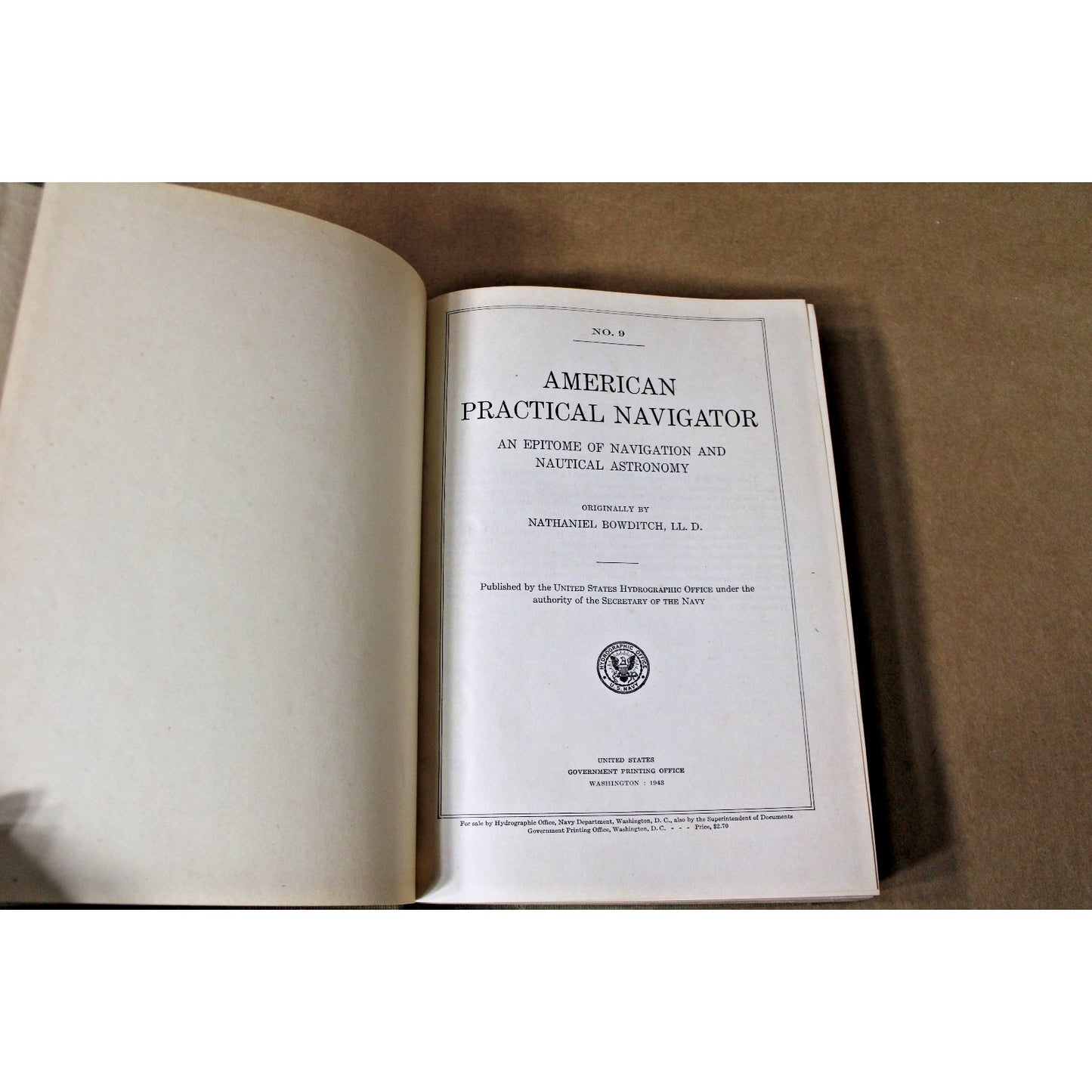 1943 American Practical Navigator No 9 Bowditch US Navy Ship Pilot WWII Era