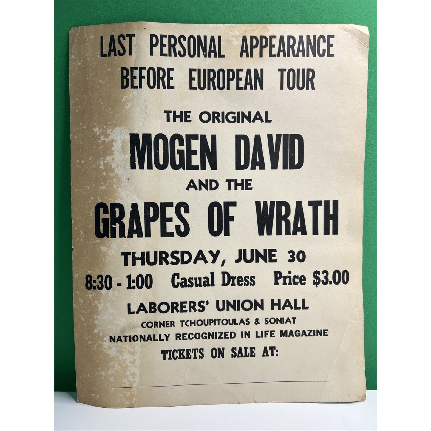 1966 Mogen David & Grapes Of Wrath New Orleans Concert Poster Garage Rock Band