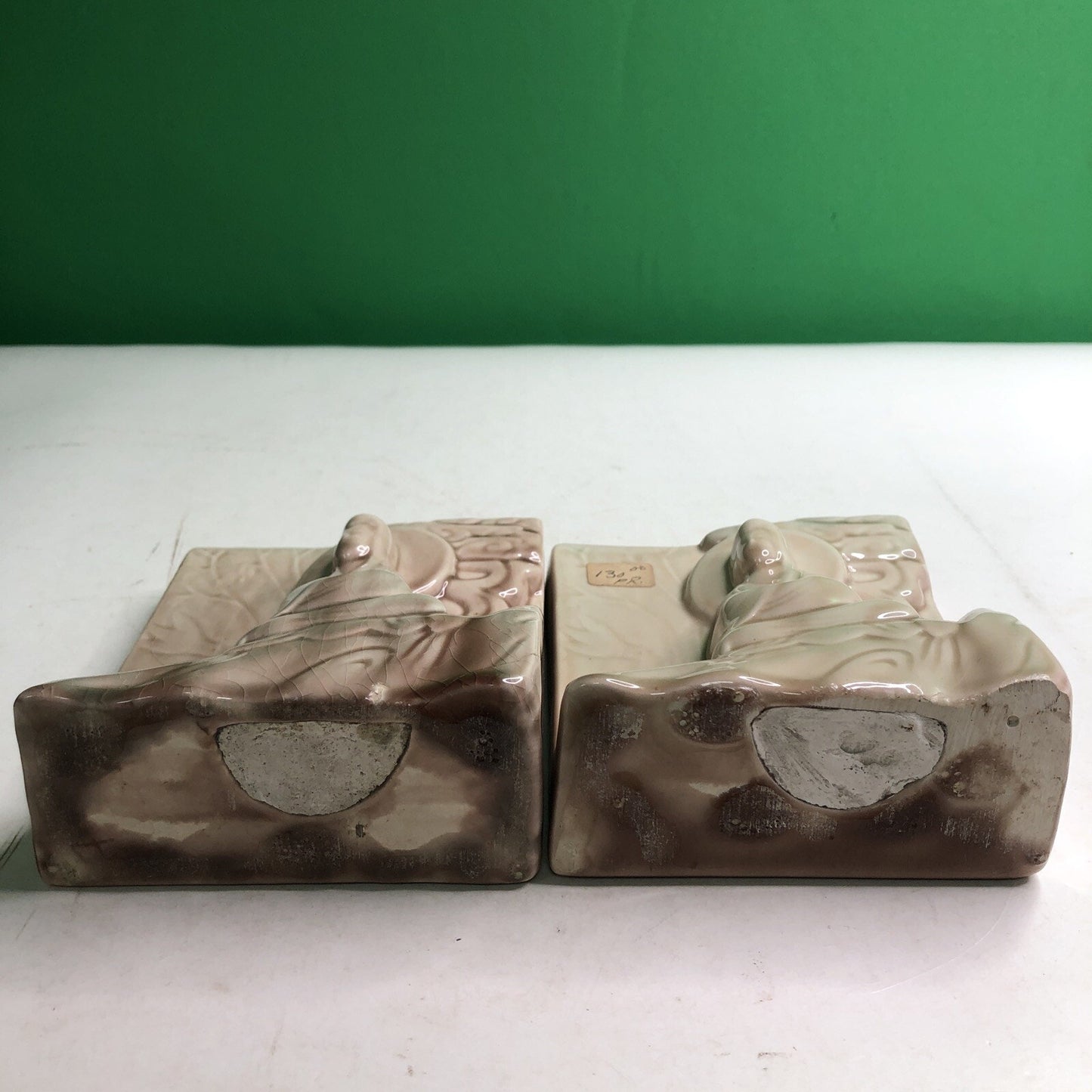 Vintage Art Pottery Bookends USA Asian Buddah Chinese Design