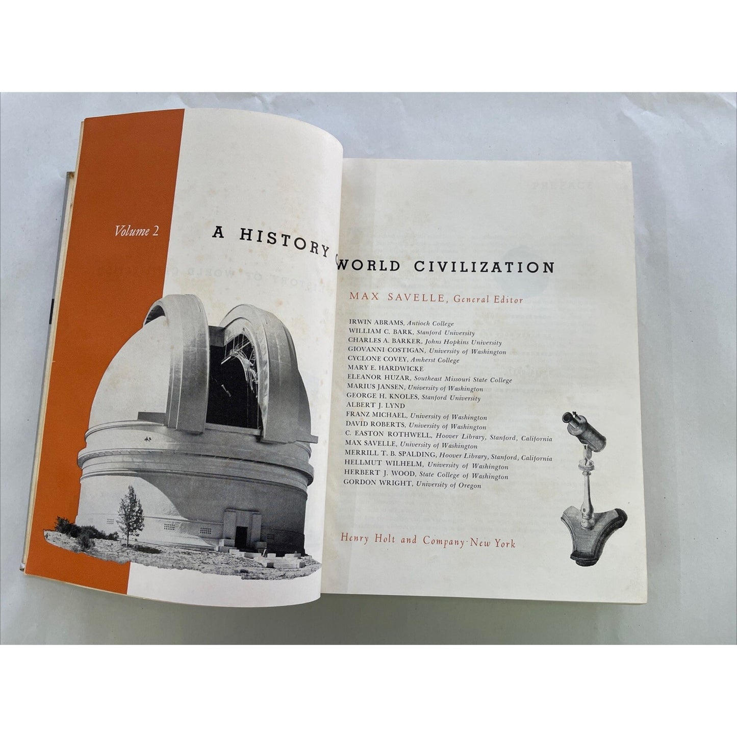 A History of World Civilization Edited By Max Savelle Vol 2 Textbook 1957 Signed