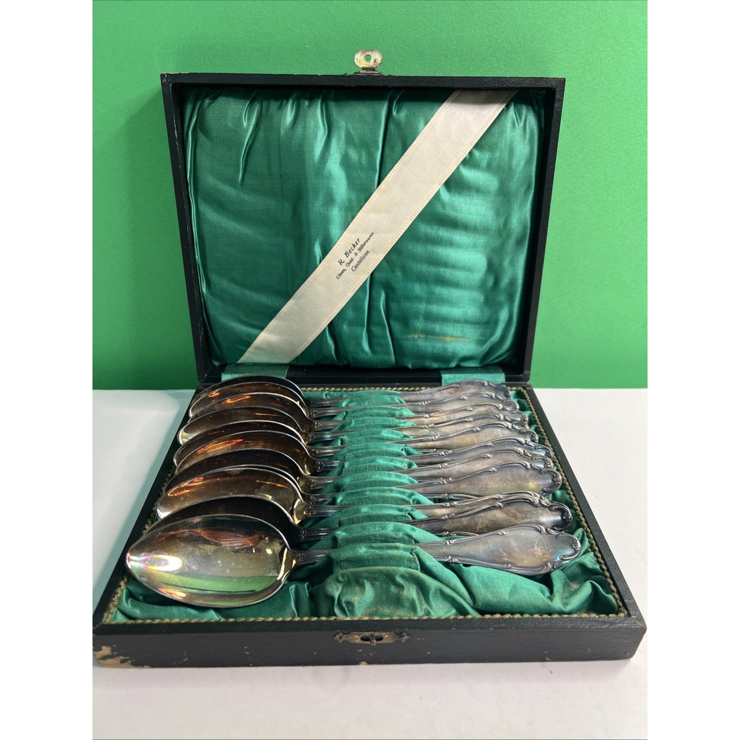 Antique Wellner Germany Silver Plated Serving Spoon Set 11 Total Boxed
