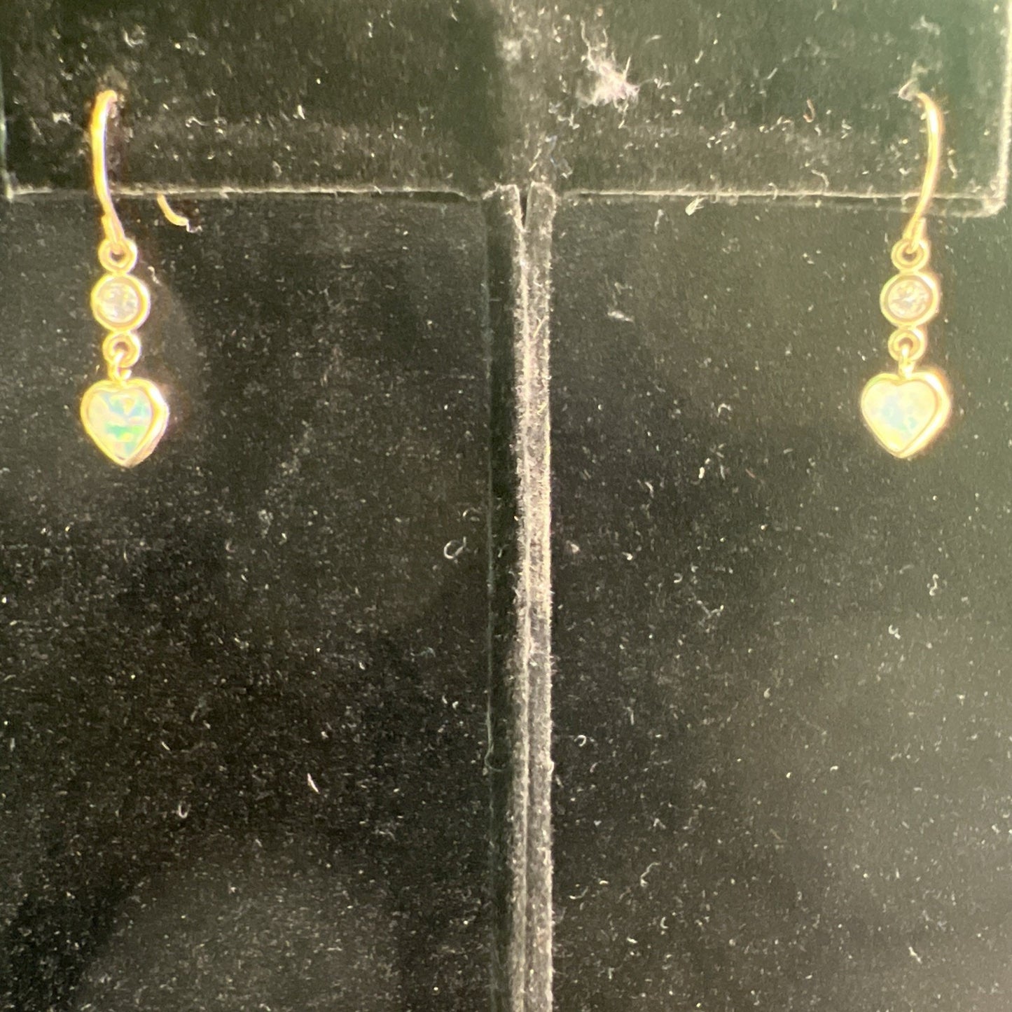 Dainty Heart Shaped Dangle Drop Opal Earrings French Wire