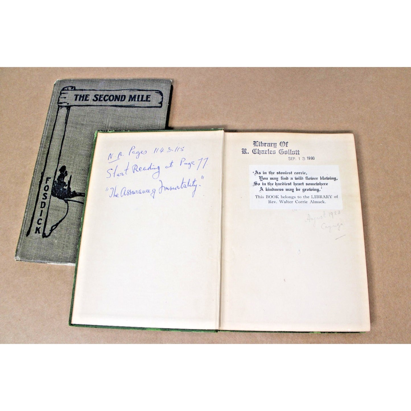 Harry Emerson Fosdick: The Second Mile and The Assurance of Immortality- RARE!
