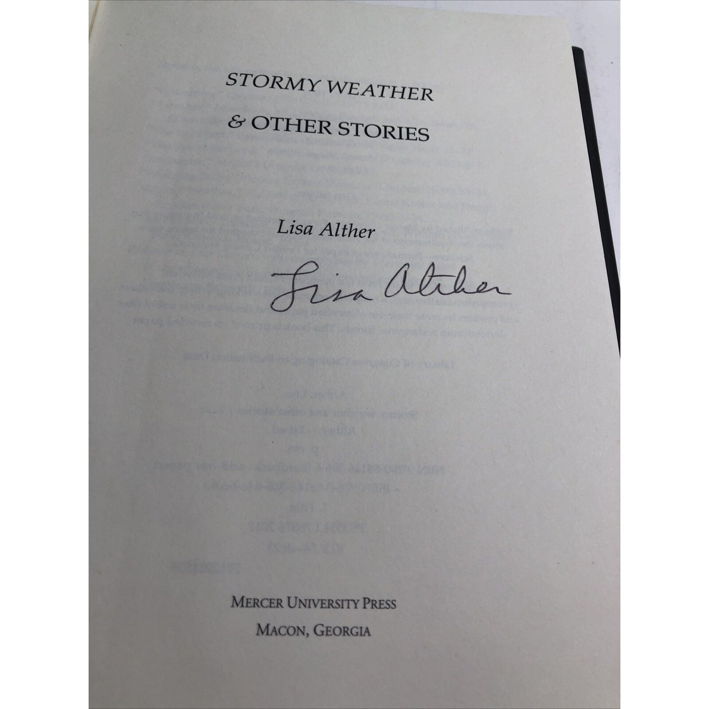 Stormy Weather and Other Stories DJ Hardcover SIGNED BY AUTHOR Lisa Alther 2012