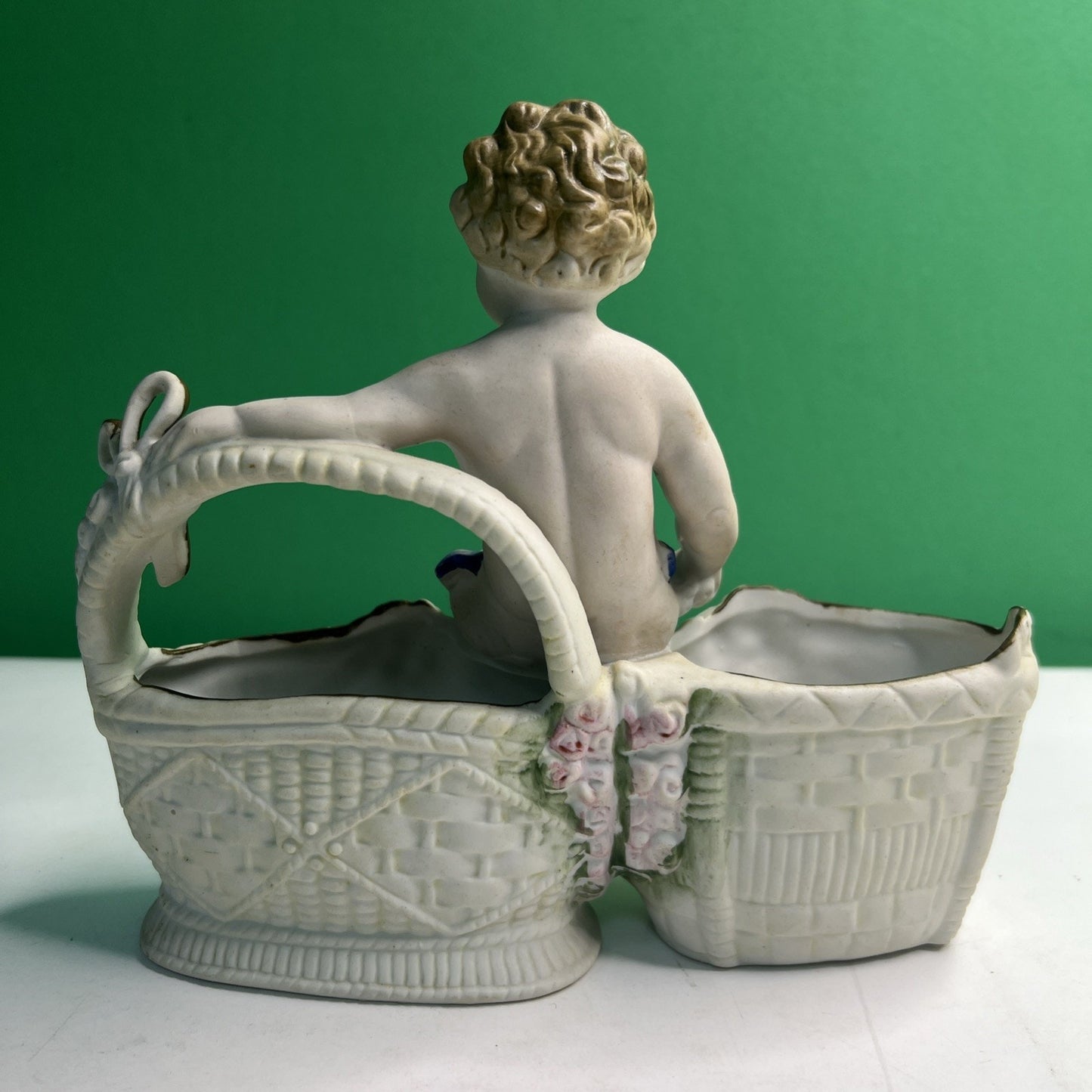Antique Hal Sey Fifth Ave Cherub Bisque Figural Double Planter