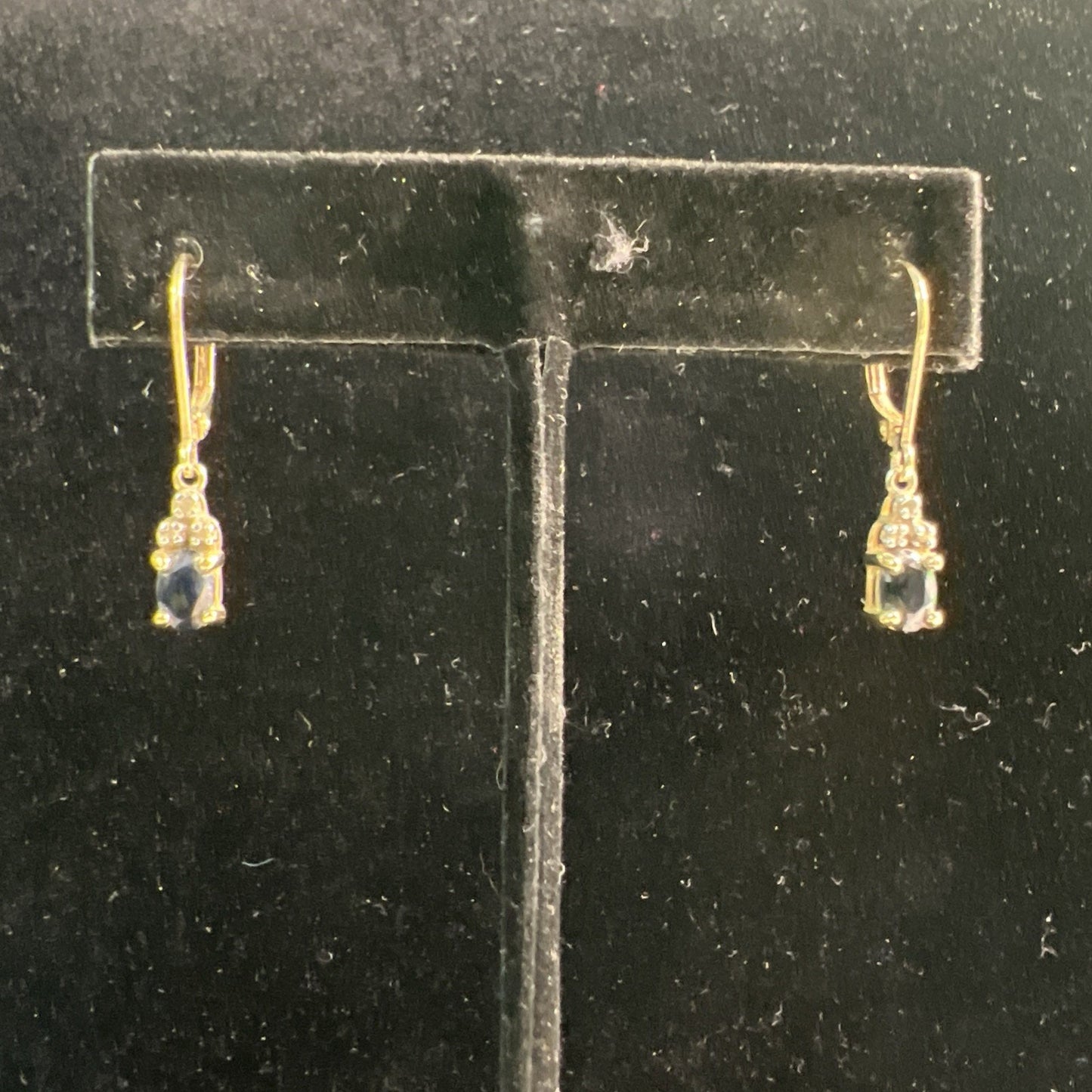 Vintage Gold Vermeil Over 925 Sterling Silver Dangle Drop Earrings Blue Stone
