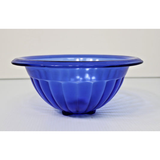 Vintage Hazel-Atlas Cobalt Blue Pillar Optic Bowl 1930's Depression Glass, 10.5"