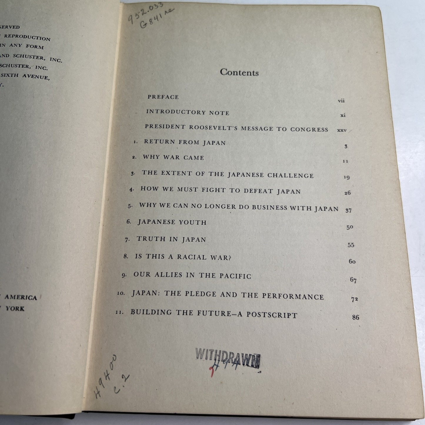 Report From Tokyo Message to American People Joseph C. Grew WWII 1942 HC 1st Ed.