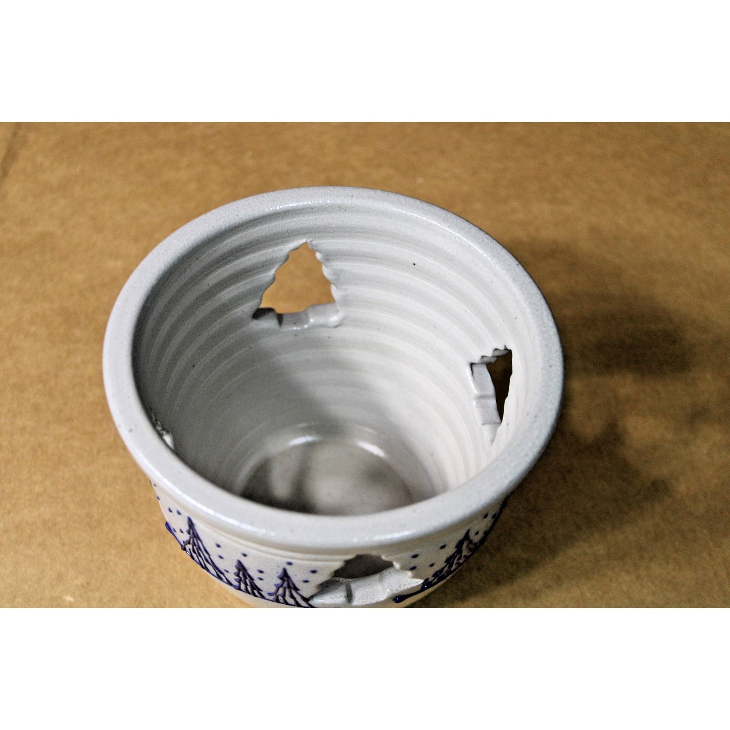 Eldreth Pottery Candle Crock, Holiday, Evergreen Grees, Signed 1999