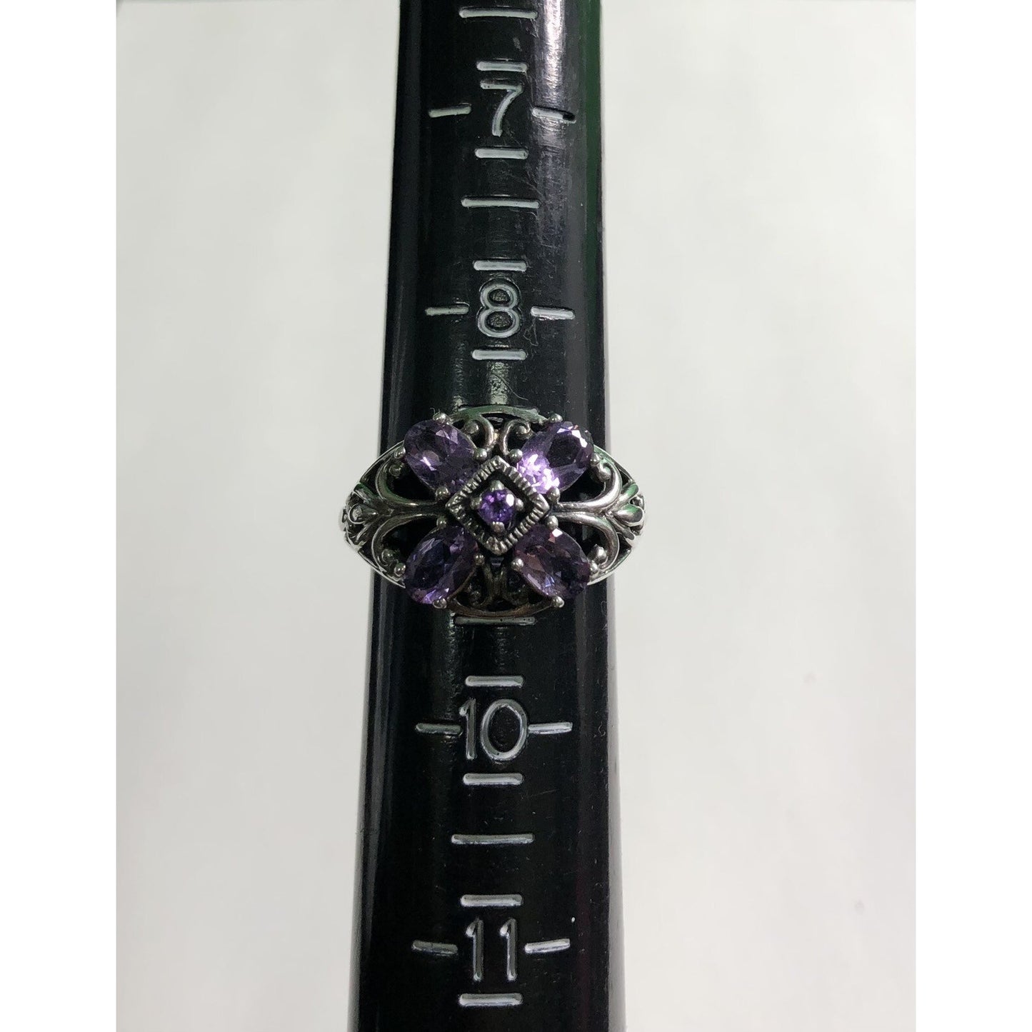 Amethyst Sterling Silver Ring Ornate Jewelry Size 9 Flower Spring Summer