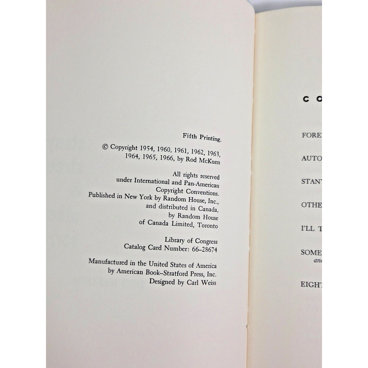 Rod McKuen - Stanyan Street and Other Sorrows - 1966 Hardcover Fifth Printing DJ