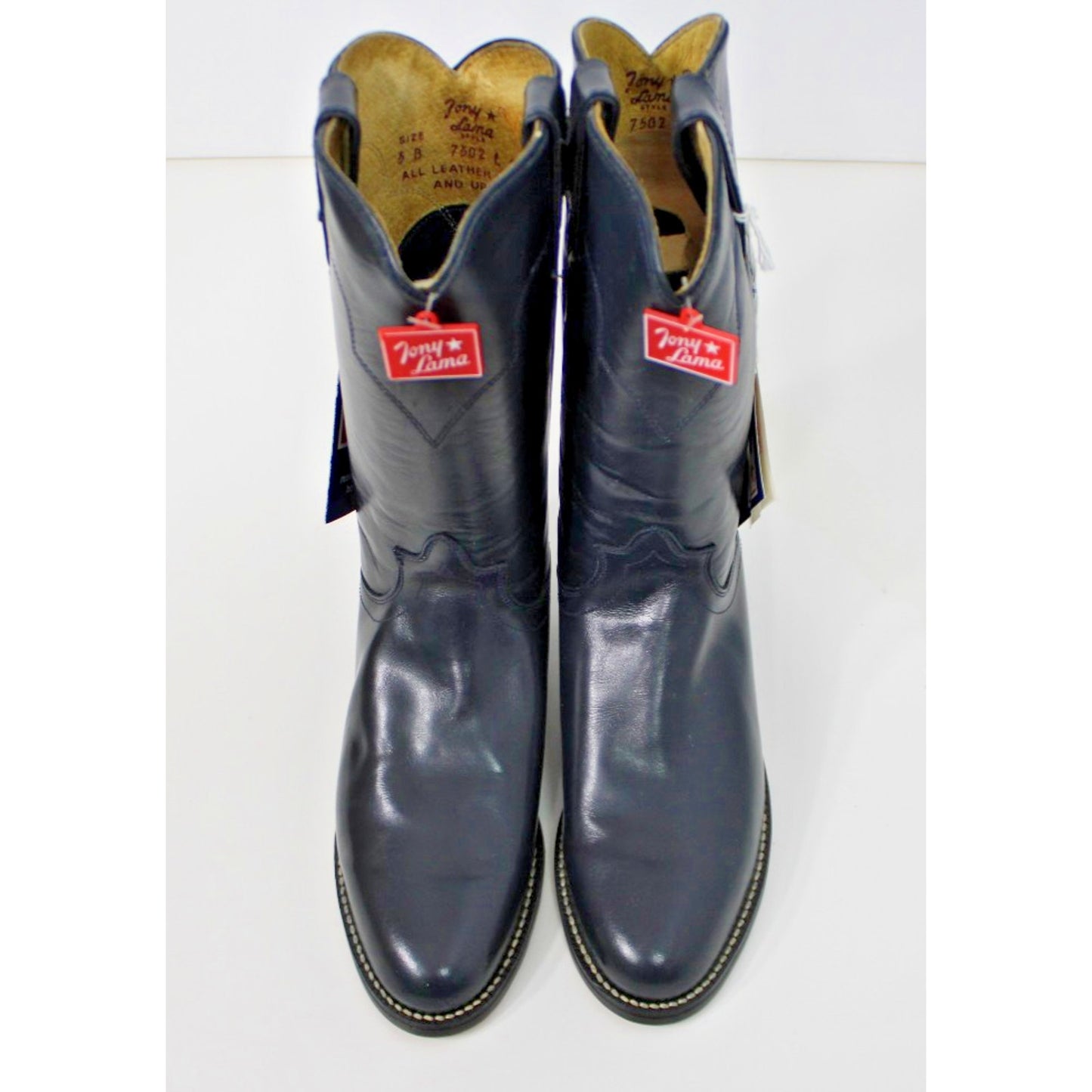 New Old Stock VTG 80s Tony Lama Roper Cowboy Western Navy Blue Boots 7502 Sz 5B