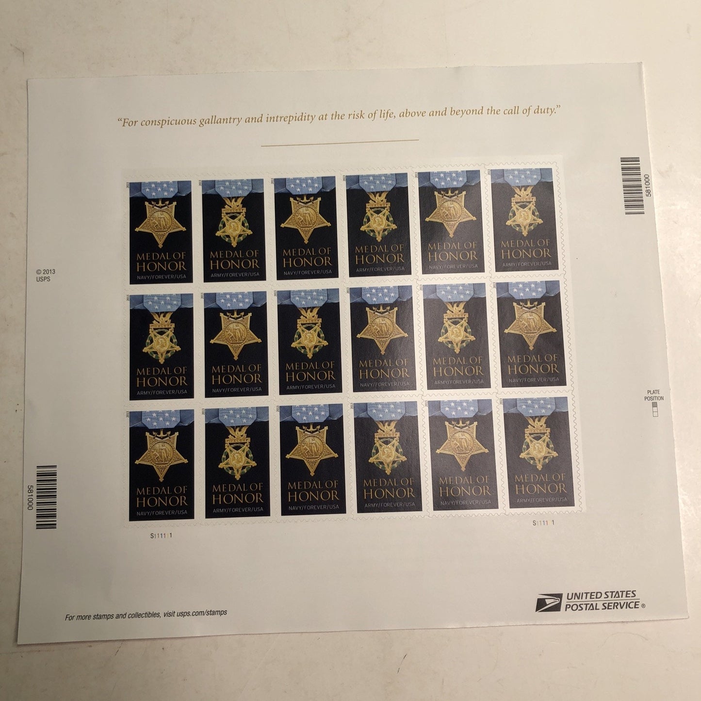 2013 US Forever 20 Stamp Folio World War II Medal of Honor Recipients Navy Army