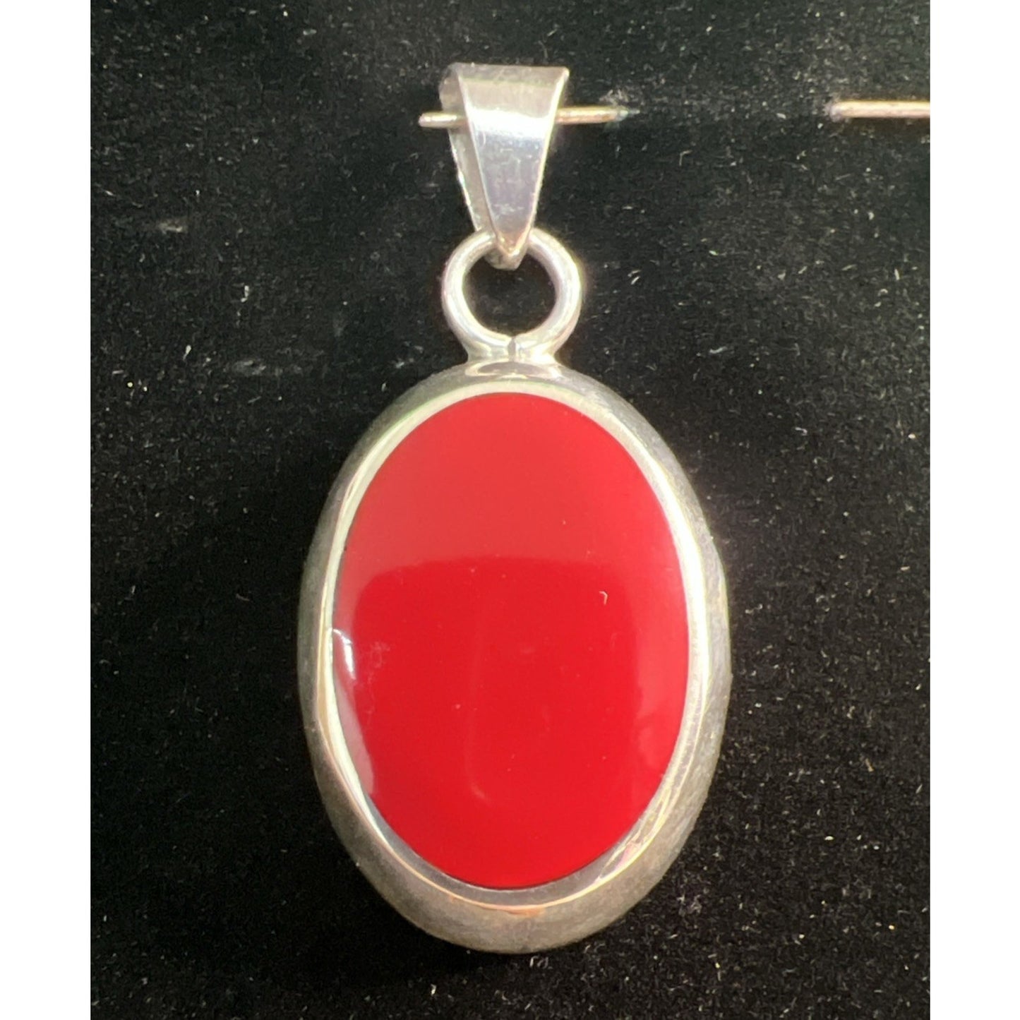 BEAUTIFUL Vintage Large Sterling Silver Red Jasper Oval Bezel Set Pendant
