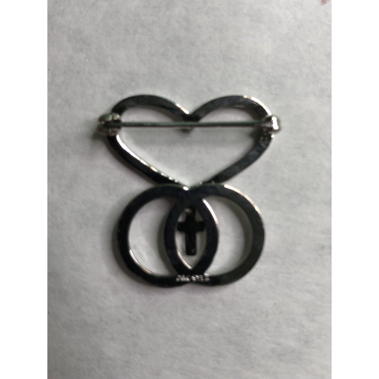 Vintage Signed D&C Sterling Silver Heart Infinity Cross Pin Brooch 1" Catholic