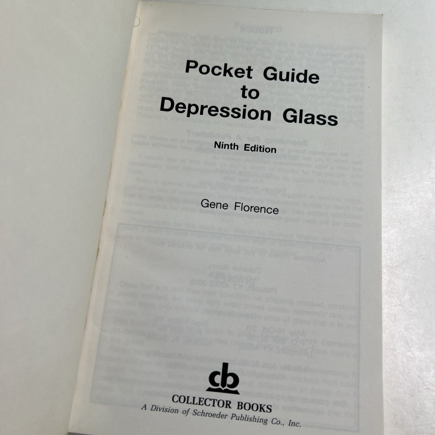 Pocket Guide To Depression Glass 9th Ed by Gene Florence 1995 PB Illustrated