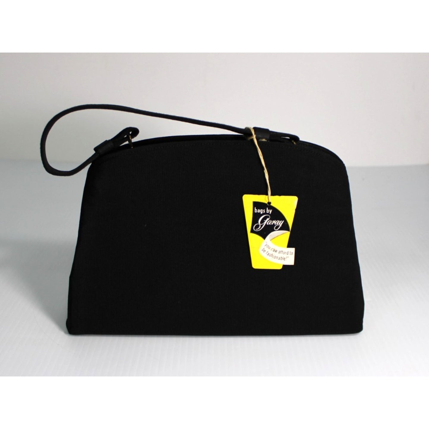 NOS Vtg 1950s Bags by Garay Black Faille Cloth Top Handle Handbag Purse with Tag
