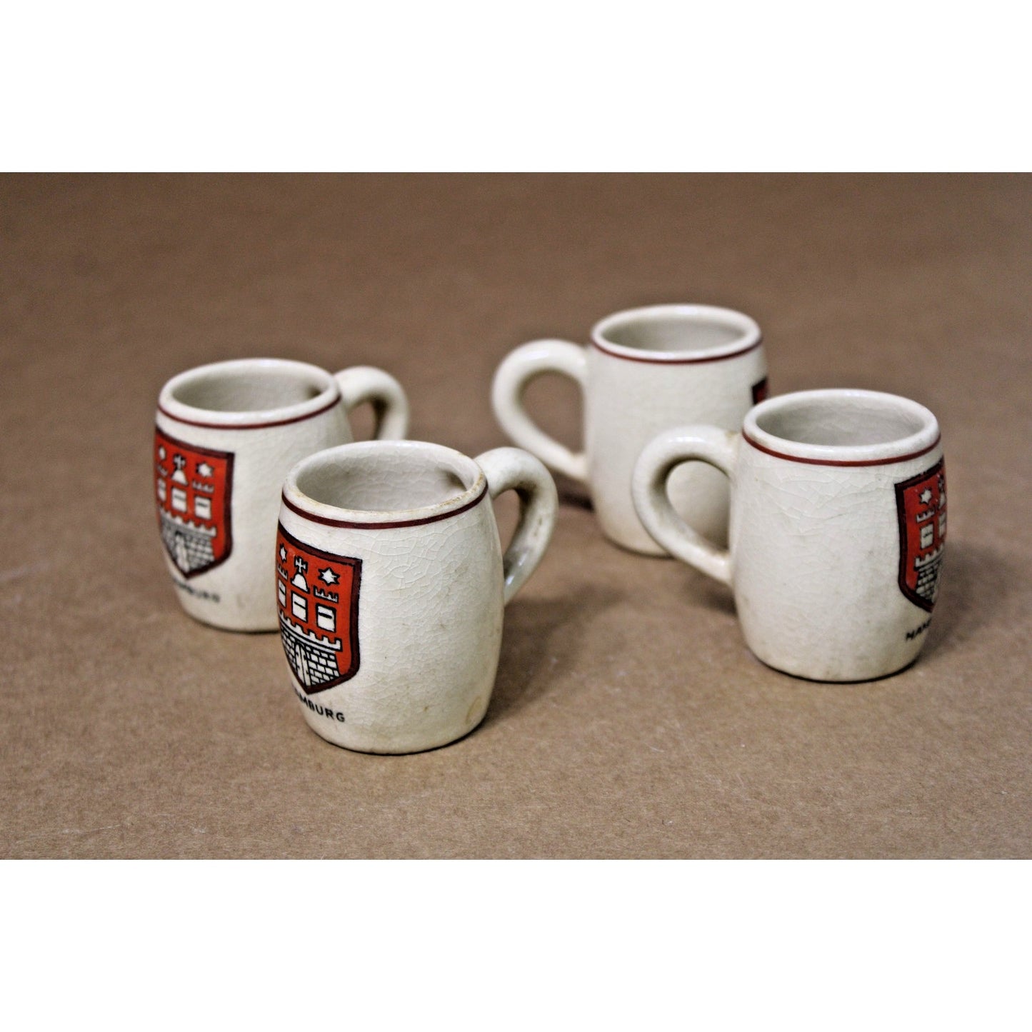 4 VTG Miniature 2"H German Beer Steins, Ceramic, Hamburg Oktoberfest, Shot Glass
