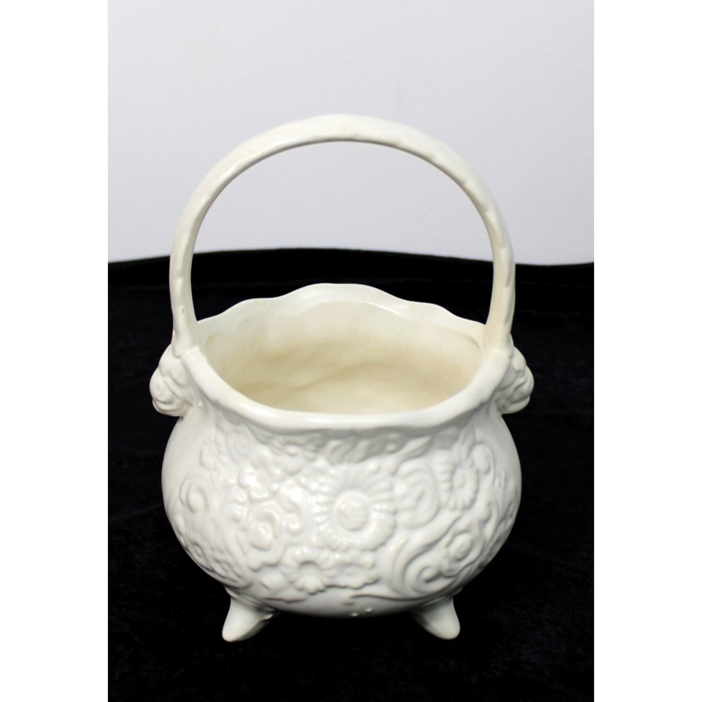 1940s Vintage Hull Pottery Footed Flower Basket Vase Centerpiece, 9.5"H