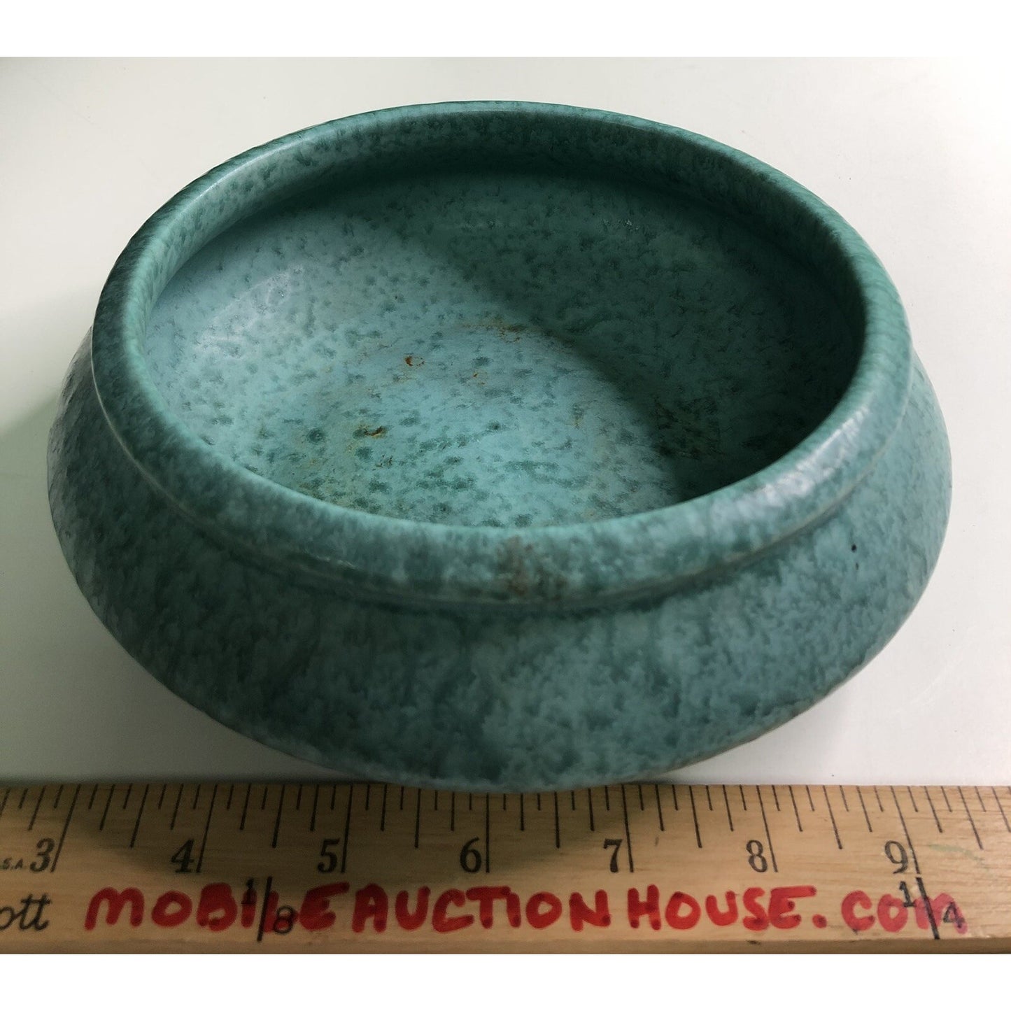Vintage 1930s Roseville Pottery Tourmaline Aqua Low Bowl Bulb Planter