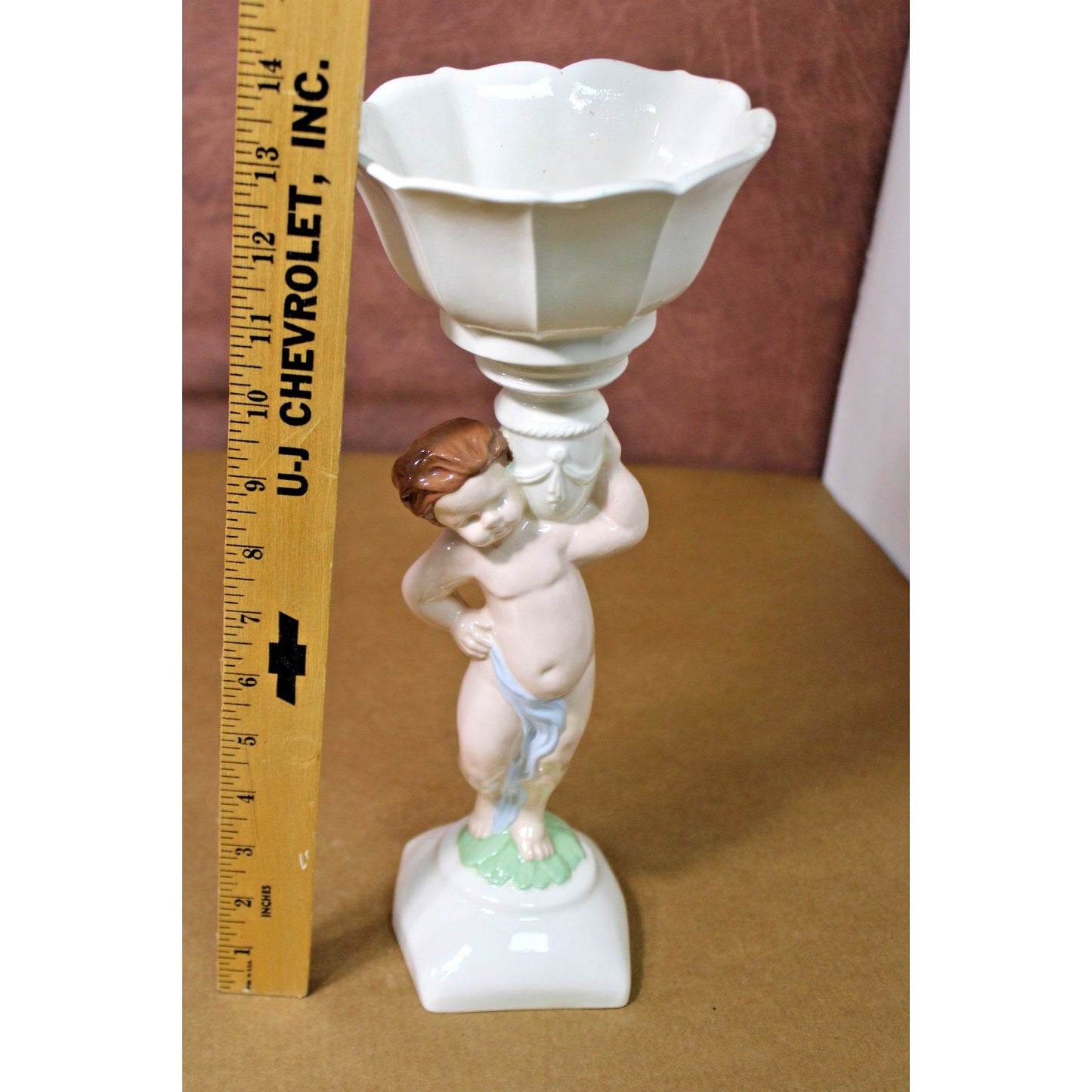Vintage 1950s-1960s 14" Tall Hand-Painted Cherub/ Putti Planter