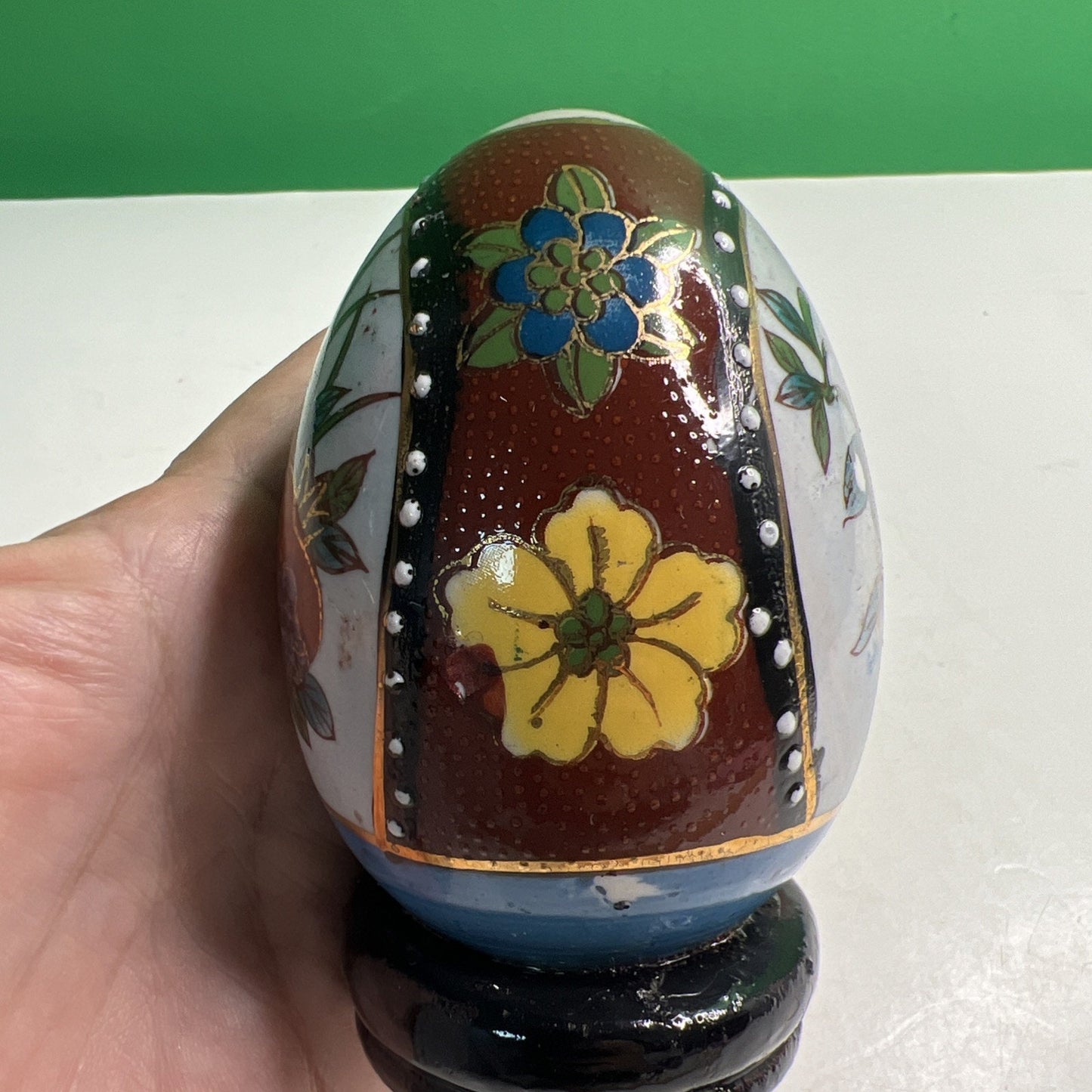Vtg Satsuma Hand Painted Asian Oriental Chinese Ceramic Egg Fruit Floral