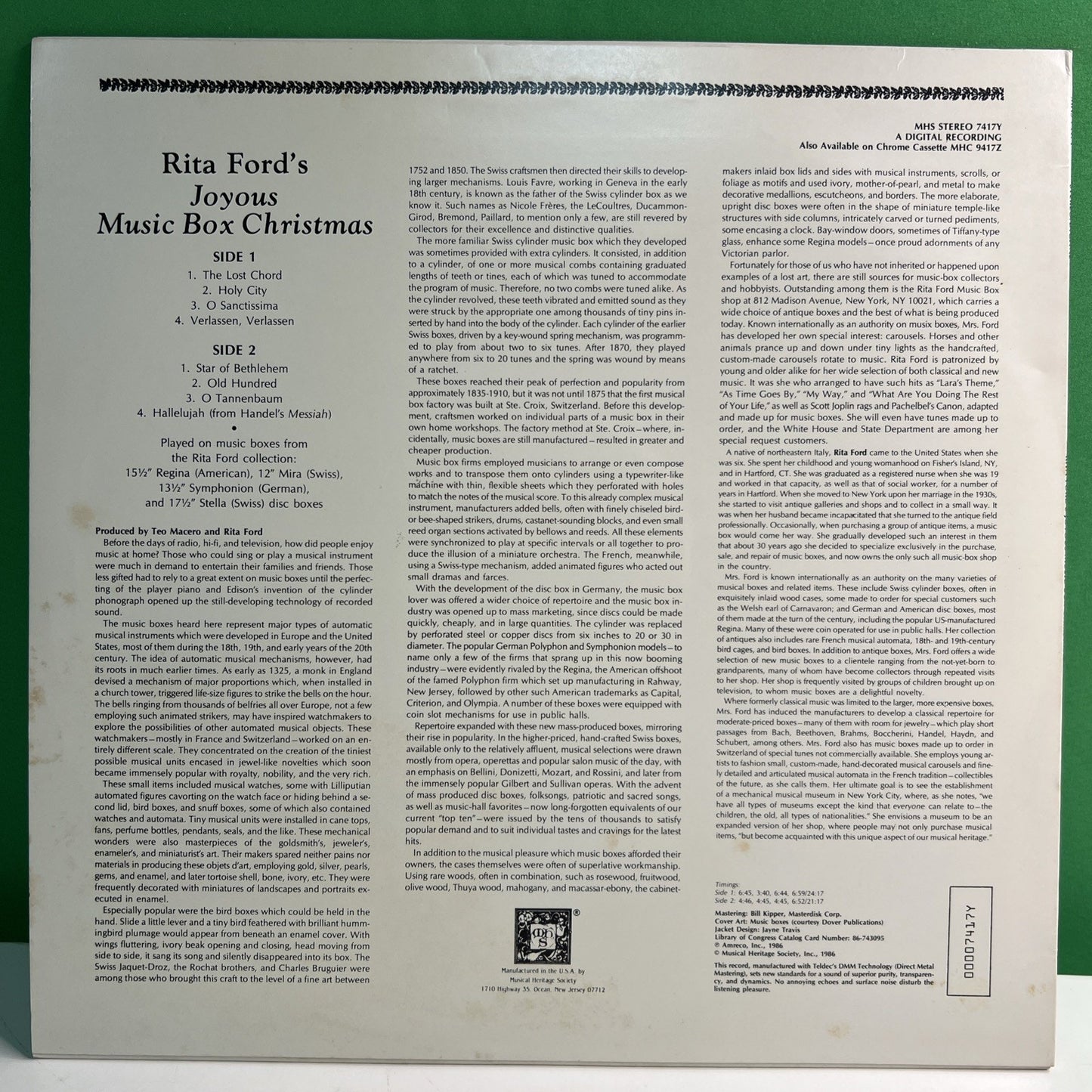 MHS 7417Y Rita Ford’s Joyous Music Box Christmas 1986 LP Record Vinyl