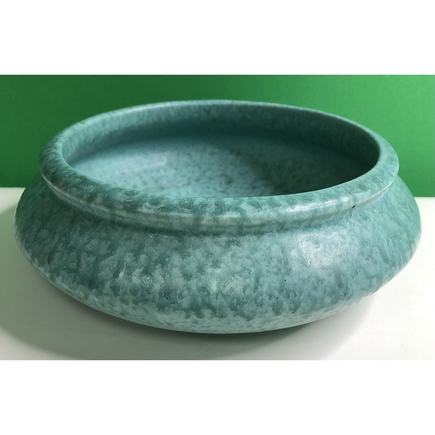 Vintage 1930s Roseville Pottery Tourmaline Aqua Low Bowl Bulb Planter