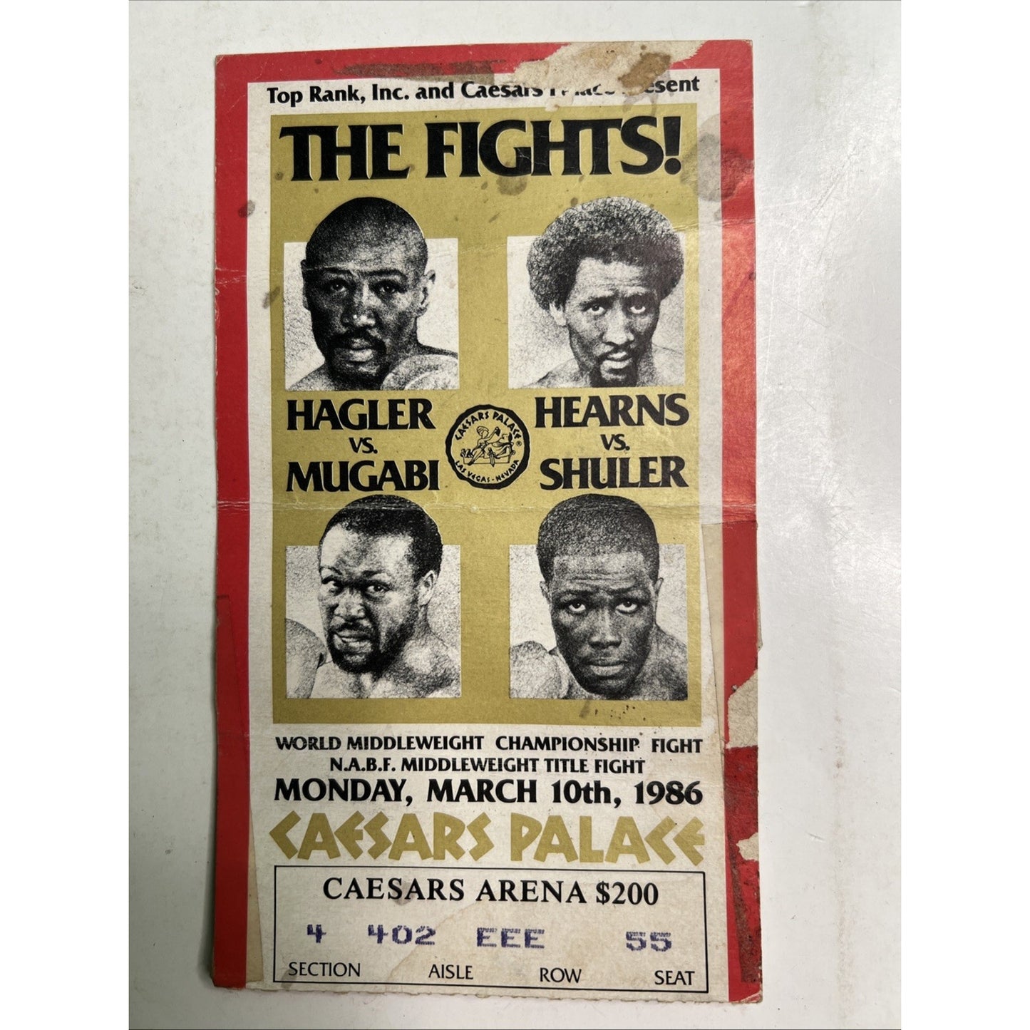 Vintage 1986 Boxing Ticket Stub Hagler vs Mugabi & Hearns vs Shuler Caesars